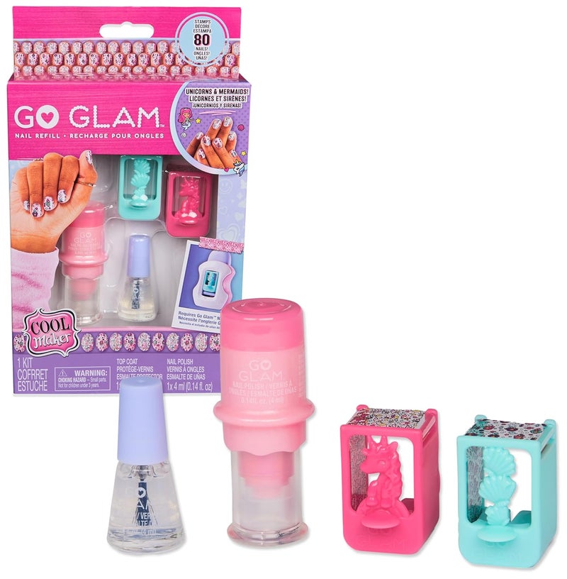 Cool Maker, GO GLAM Nail Kit Refill with Unicorn & Mermaid Designs, Style 80 Nails, Arts and Crafts Kids Toys for Girls Ages 7 and Up