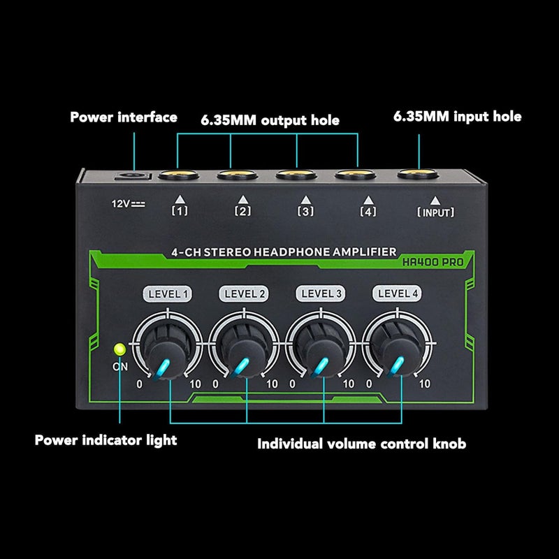 Eujgoov2vx6szk8un-11 4 Channel DJ Mixer Headphone Amplifier, Headphone Splitter 1/4 TS Mixer Amp for Studio - Image 5
