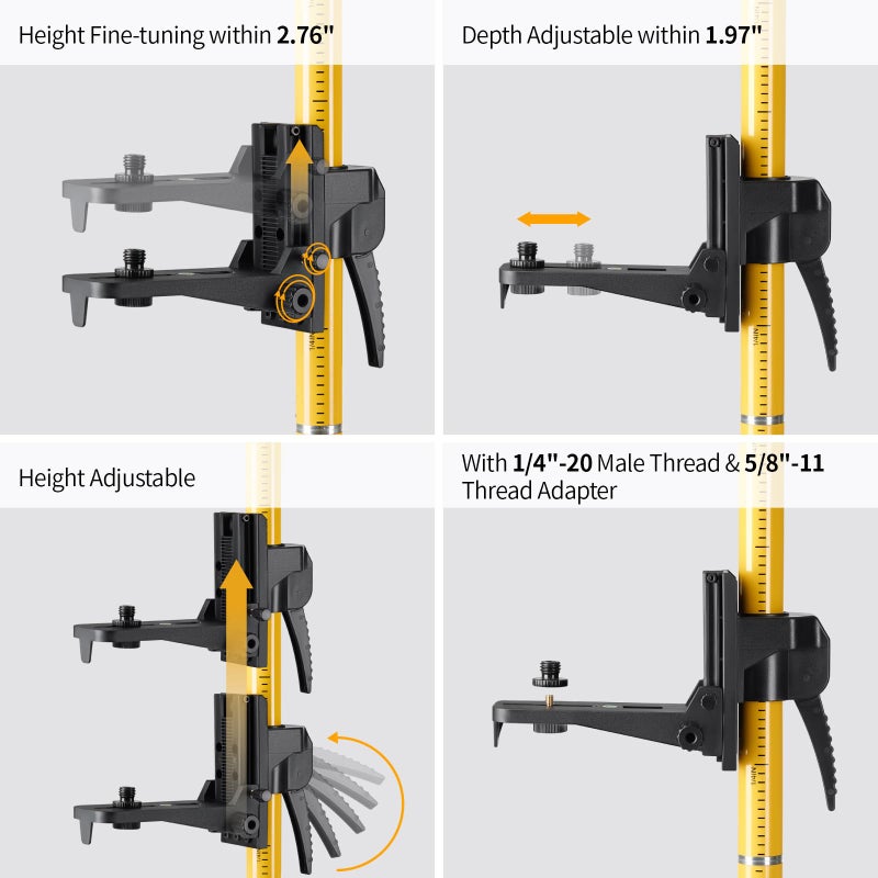Firecore 12 Ft./3.7M Professional Laser Level Pole with Tripod and 1/4-Inch by 20-Inch Laser Mount for Rotary and Line Lasers, Adjustable Telescoping Laser Pole with 5/8"-11 Threaded Adapter-FLP370C - Image 5