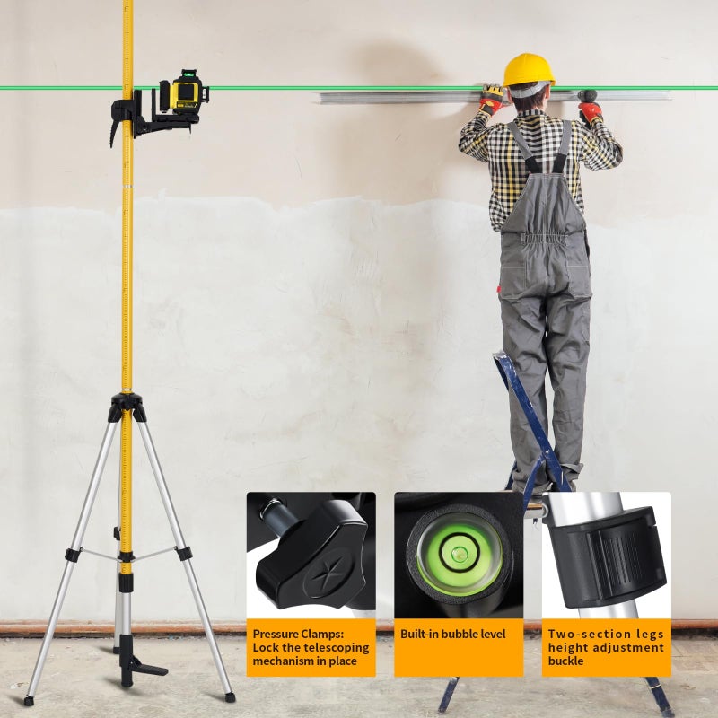 Firecore 12 Ft./3.7M Professional Laser Level Pole with Tripod and 1/4-Inch by 20-Inch Laser Mount for Rotary and Line Lasers, Adjustable Telescoping Laser Pole with 5/8"-11 Threaded Adapter-FLP370C - Image 2