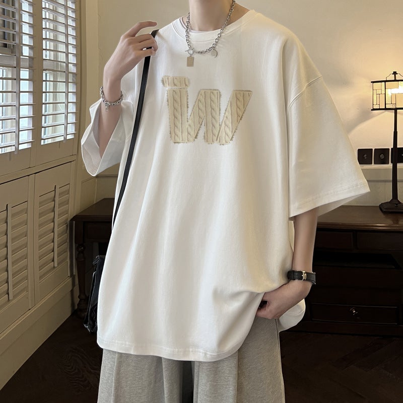 retro 240g cotton heavy T-shirt boys short sleeve summer fashion brand trendy plus size half sleeve