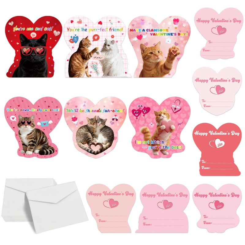 Hoblynth 30 Pack Valentines Day Cards for Kids, Classroom Kids Valentineâ€™s Day Cards with Envelopes, Love Heart Cat Gift Exchange Card for Classroom Activity, Valentines Greeting Cards for Girls Boys - Image 1