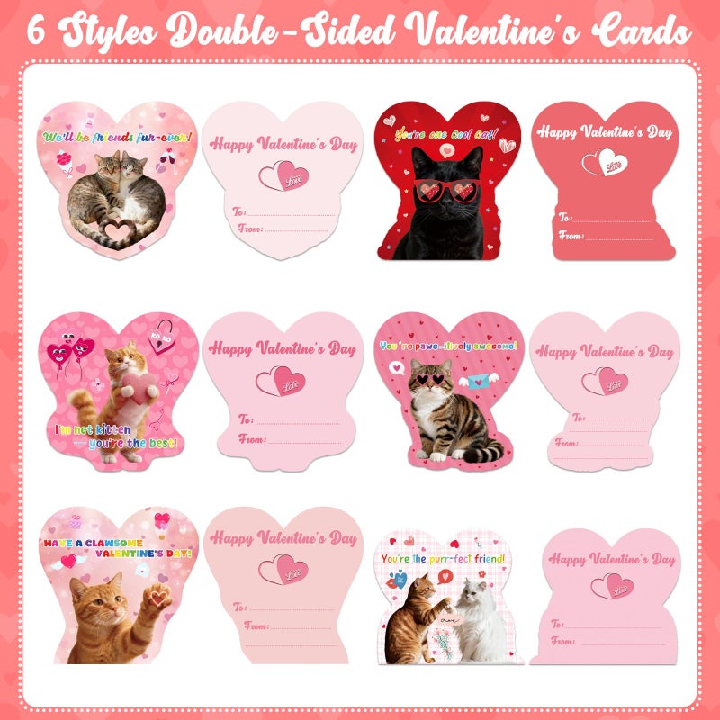 Hoblynth 30 Pack Valentines Day Cards for Kids, Classroom Kids Valentineâ€™s Day Cards with Envelopes, Love Heart Cat Gift Exchange Card for Classroom Activity, Valentines Greeting Cards for Girls Boys - Image 2