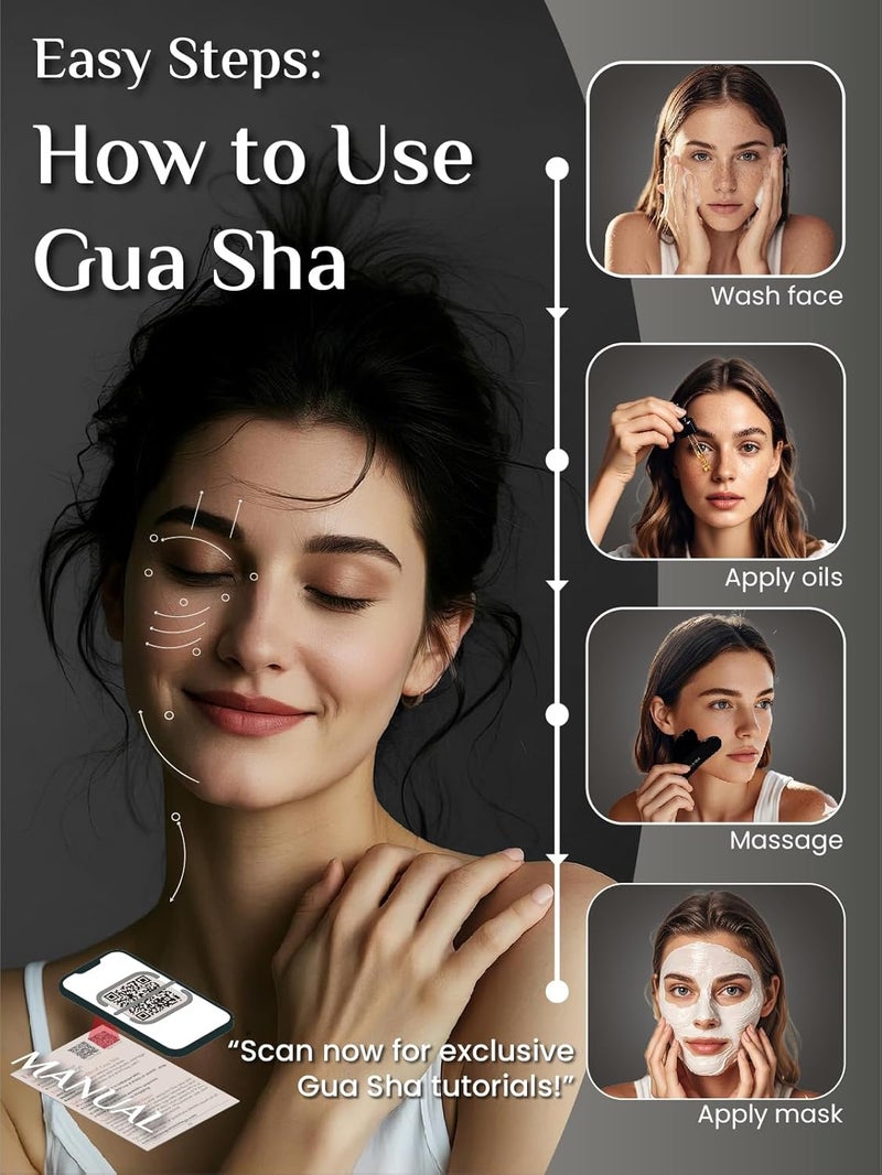 Rena Chris Gua Sha Facial Tools, Natural Jade Stone Guasha Tool, Manual Massage Sticks for Jawline Sculpting and Puffiness Reducing, Gua Sha Scraping Massage Tool, Skin-Care Tool (Black) - Image 5