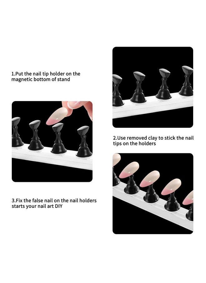 JUSTOTRY - 4 Sets Black Nail Stand For Press On Nails Display Magnetic Fake Nail Tips Holder For Painting Nails Practice Beginner Acrylic Nail Art Kit Accessories Nail Salon Equipment And Decorations - Image 1