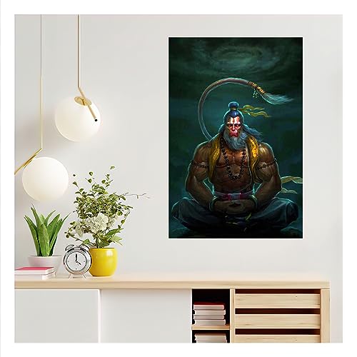 wallpics Lord Hanuman Religious Painting Poster Waterproof Vinyl Sticker for Home Decor || (24X36 inches) can12072-3 -multi - Image 4