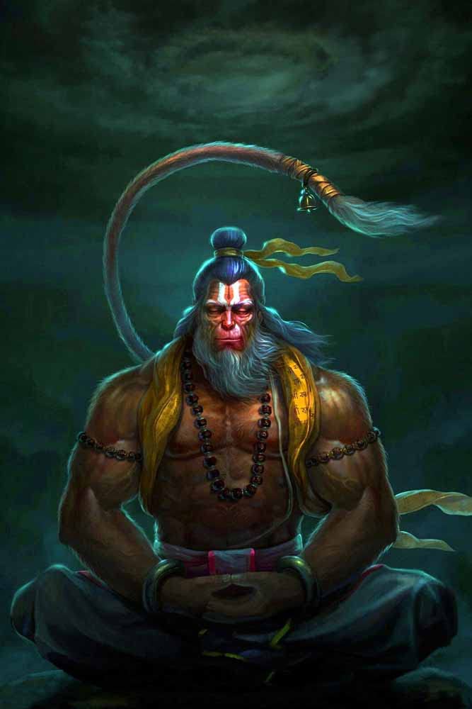 wallpics Lord Hanuman Religious Painting Poster Waterproof Vinyl Sticker for Home Decor || (24X36 inches) can12072-3 -multi - Image 1