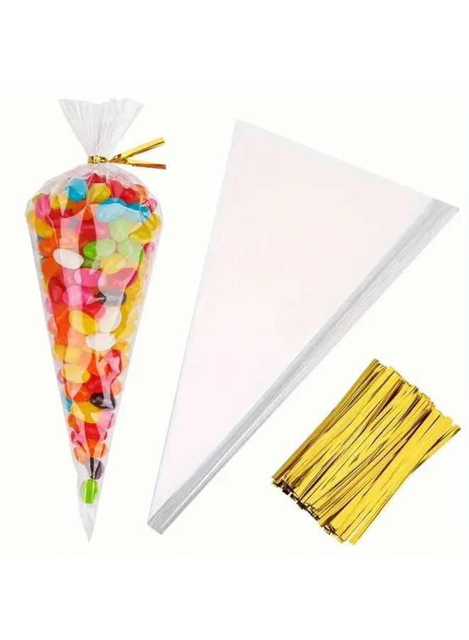 300pcs Clear Gift Bags With Golden Twist Ties Heavy Duty Treat Bags For Candy Party Wedding - Image 2