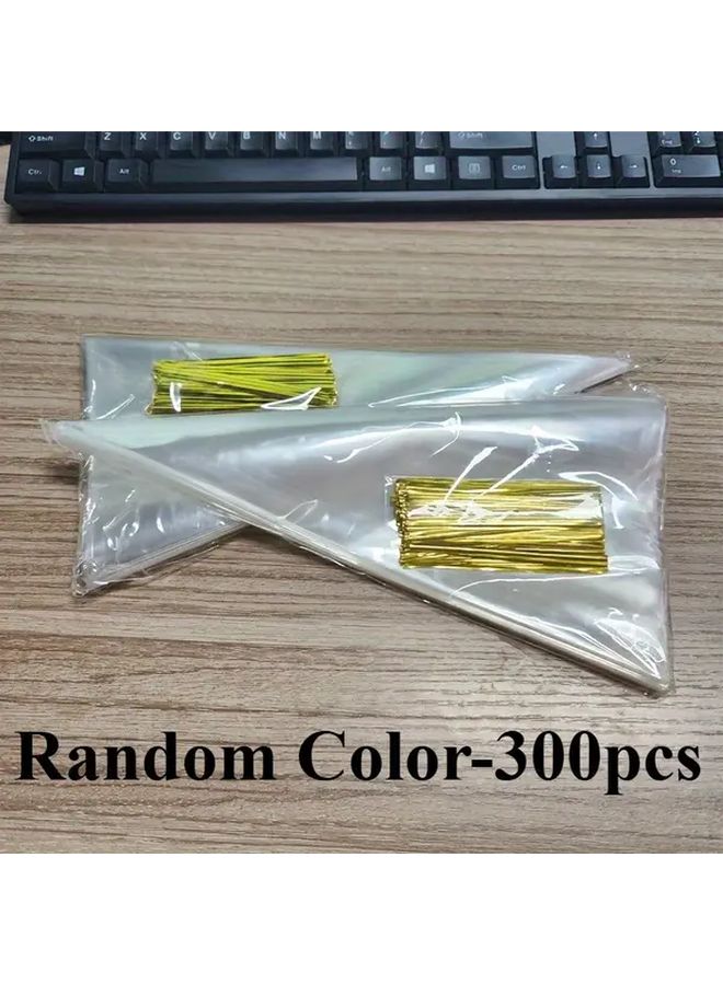 300pcs Clear Gift Bags With Golden Twist Ties Heavy Duty Treat Bags For Candy Party Wedding - Image 1
