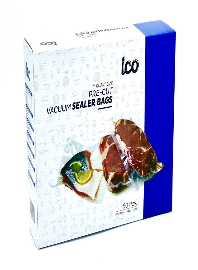 ICO Clear Vacuum Bags for FoodSaver, Quart size bags, 50 count (Vacuum Freezer Storage Bags) Certified BPA and Phthalate free - Image 1