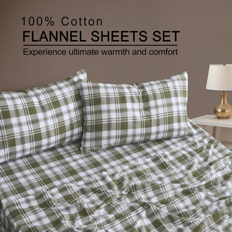 ZOYER Flannel Sheets Full Size Bed Set - Soft & Comfy Deep Pocket Cotton Flannel Bedding  Fitted Up to 16""  Double Brushed Full Bed Sheets  4 Pieces  Moss - Image 3