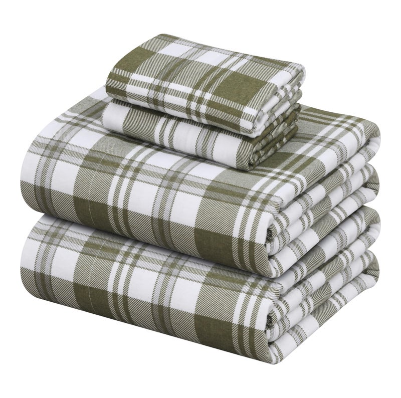ZOYER Flannel Sheets Full Size Bed Set - Soft & Comfy Deep Pocket Cotton Flannel Bedding  Fitted Up to 16""  Double Brushed Full Bed Sheets  4 Pieces  Moss - Image 1