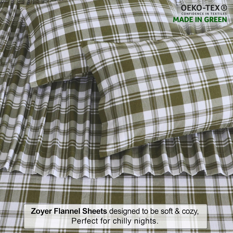 ZOYER Flannel Sheets Full Size Bed Set - Soft & Comfy Deep Pocket Cotton Flannel Bedding  Fitted Up to 16""  Double Brushed Full Bed Sheets  4 Pieces  Moss - Image 4