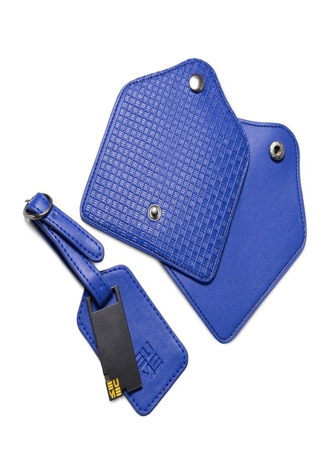 EUME Luggage Accessory Kit for Luggage| Premium Vegan Leather | 1 Luggage Tag and 2 Handle Cover Comes with Vegan Leather Sling Pouch - Blue - Image 2