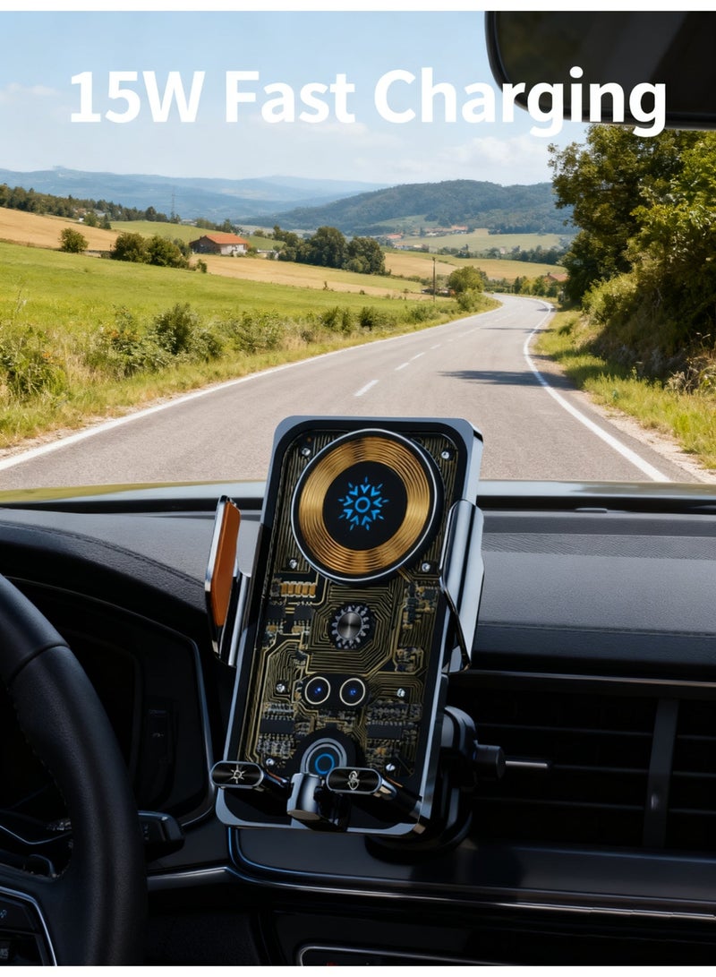 15W Wireless Car Phone Mount - Auto-Sensing, Smart Grip, 360° Rotation, For Vent/Dashboard, No Overheat - Image 1