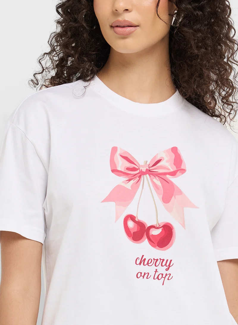 Ginger Crew Neck Cherry Graphic T-Shirt