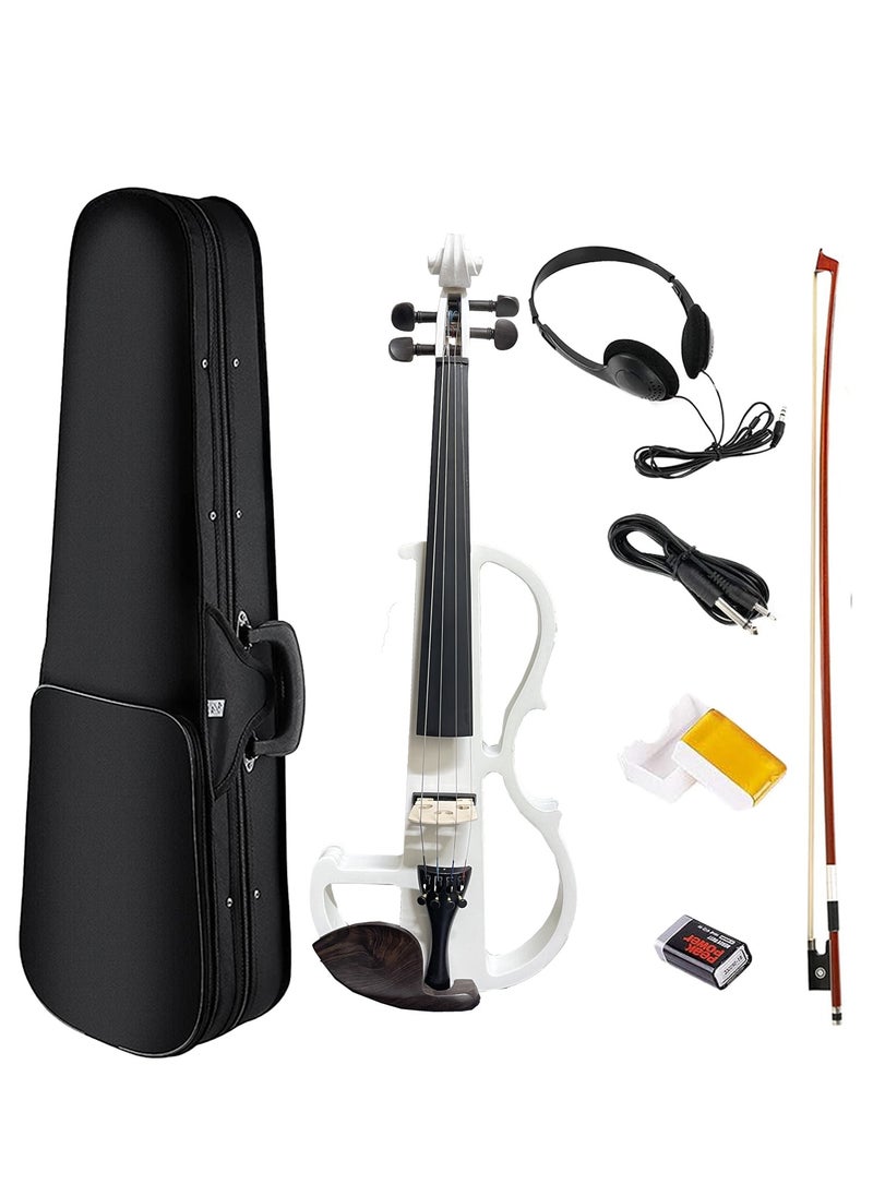 Mike Music Electric Violin Full Size 4/4, Silent Electric Violin Set, Solid Wood Metallic Electric Fiddle with Ebony Fittings, White Violin Beginner Kit for Adults Teens  - Image 1