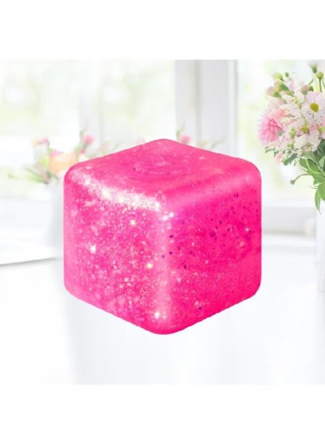 Glitter Squishy Stress Cube, Slow Rise Fidget Toy for Anxiety Relief, Pink - Image 1