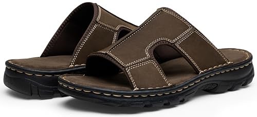 Jousen Sandals For Men Leather Slip on Mens Sandals Outdoor Men's Beach Slide Slippers(AMY2005A dark brown 10) - Image 5
