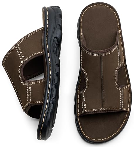 Jousen Sandals For Men Leather Slip on Mens Sandals Outdoor Men's Beach Slide Slippers(AMY2005A dark brown 10) - Image 3