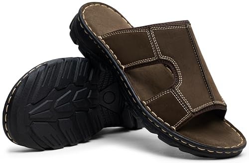Jousen Sandals For Men Leather Slip on Mens Sandals Outdoor Men's Beach Slide Slippers(AMY2005A dark brown 10) - Image 4