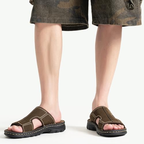 Jousen Sandals For Men Leather Slip on Mens Sandals Outdoor Men's Beach Slide Slippers(AMY2005A dark brown 10) - Image 2