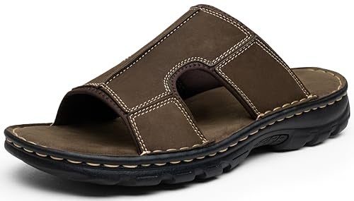 Jousen Sandals For Men Leather Slip on Mens Sandals Outdoor Men's Beach Slide Slippers(AMY2005A dark brown 10) - Image 1