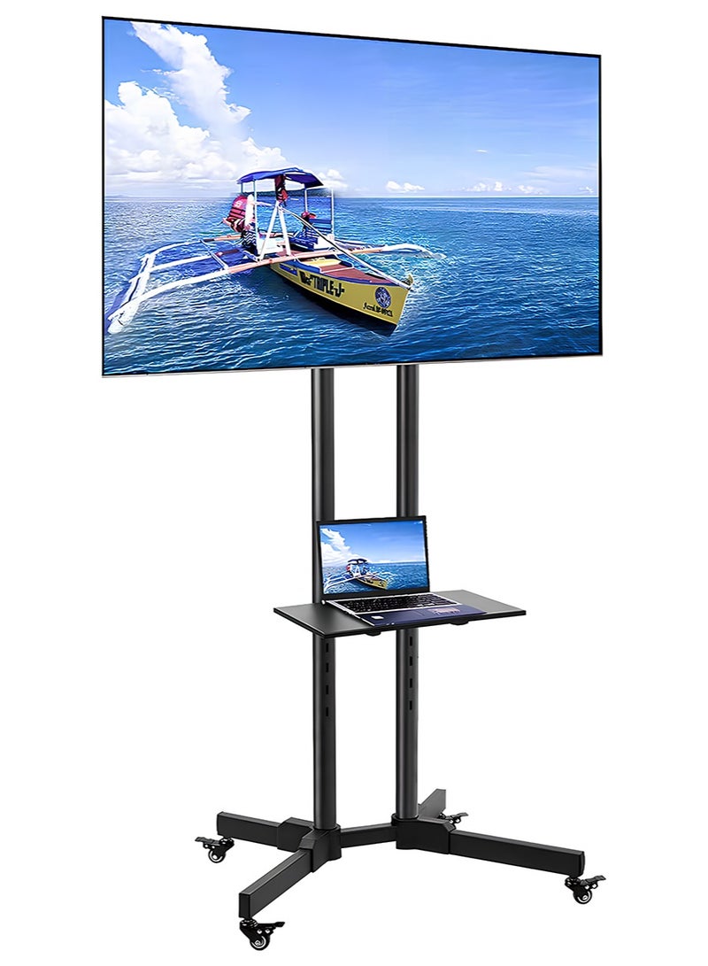 تشولوفز عربة تلفزيون متحركة قابلة للتعديل الارتفاع مع عجلات قابلة للقفل - تناسب شاشات LED المسطحة مقاس 32-75 بوصة، وحامل AV عالي التحمل مع حامل، يتحمل حتى 50 كجم (أقصى مقاس VESA 600x400 مم) - Image 1