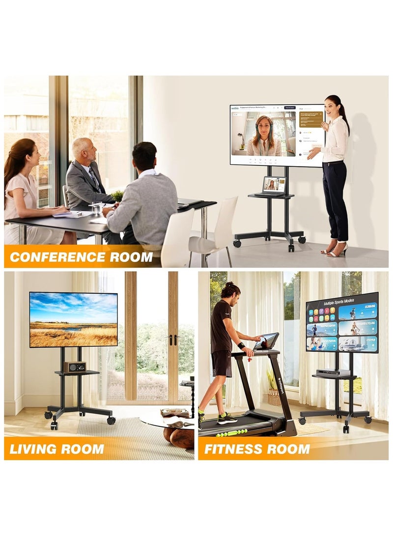 تشولوفز عربة تلفزيون متحركة قابلة للتعديل الارتفاع مع عجلات قابلة للقفل - تناسب شاشات LED المسطحة مقاس 32-75 بوصة، وحامل AV عالي التحمل مع حامل، يتحمل حتى 50 كجم (أقصى مقاس VESA 600x400 مم) - Image 4