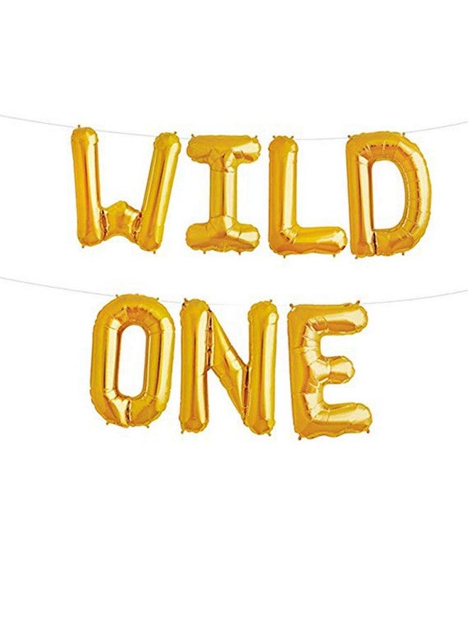 AnnoDeel 16inch WILD ONE Balloons, Gold Letter Foil Balloons for Baby First Birthday Baby Show 1st Party Supplies Decorations - Image 1