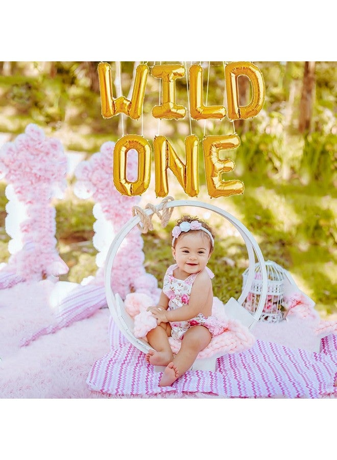 AnnoDeel 16inch WILD ONE Balloons, Gold Letter Foil Balloons for Baby First Birthday Baby Show 1st Party Supplies Decorations - Image 3
