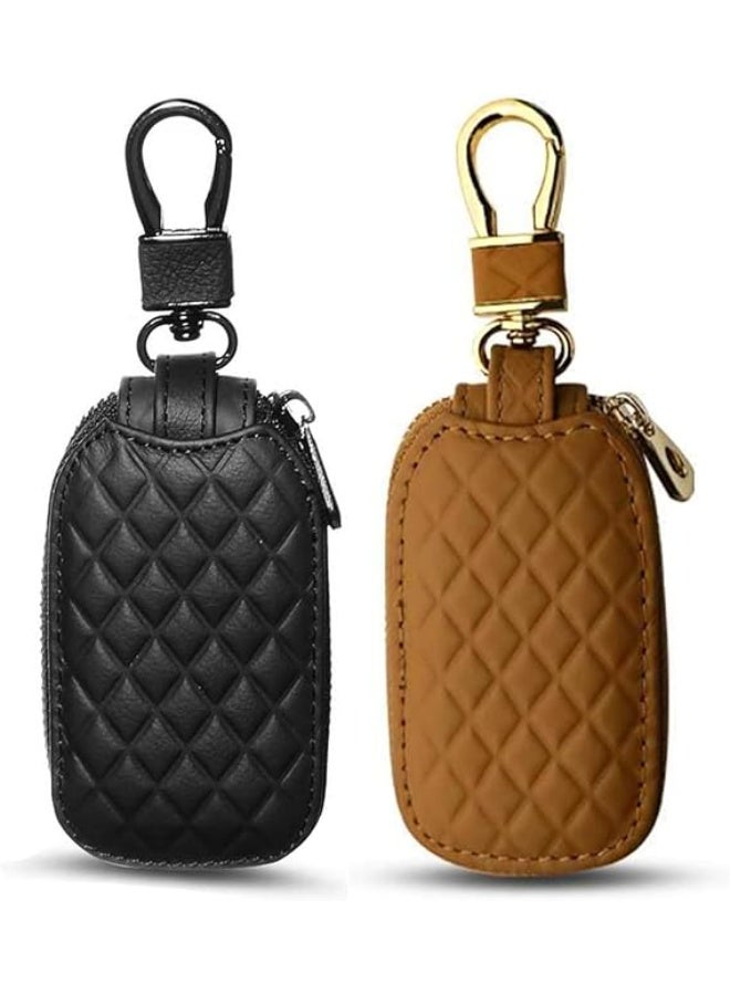 2Pcs Leather Car Key Holder for Women Men Car Key Case Key Chain Holder Cover for Car Brown Black - Image 1