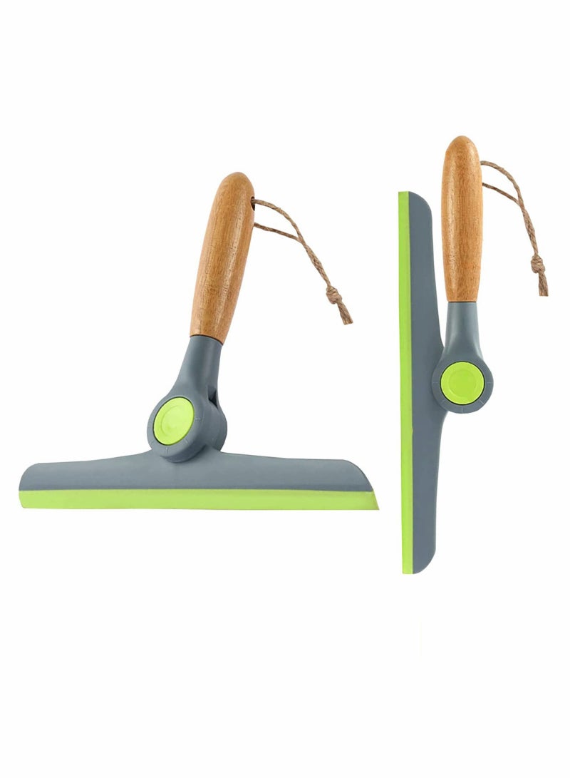 2 Pack Foldable Window Squeegee with Wooden Handle - Versatile Rubber Wiper Blades for Effortless Bathroom & Glass Cleaning - Image 1