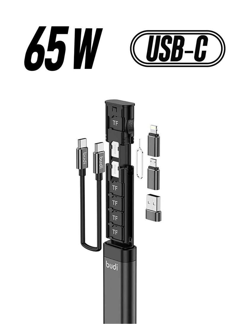 Budi Multifunctional Compact Cable Card USB Micro SD Card Reader, Type-C Plug-and-Play Compatible with Apple Samsung and Windows, Storage Case for Travel Cell Phone Pad Charging PC Computer Data - Image 1