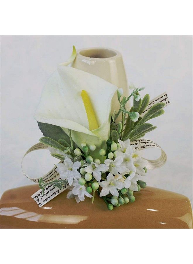 USIX 2Pc Packhandmade Artificial White Calla Lily Wrist Corsage Hand Flower With Elastic Wristband For Girl Bridesmaid Wedding Party Prom (Calla Lily) - Image 3