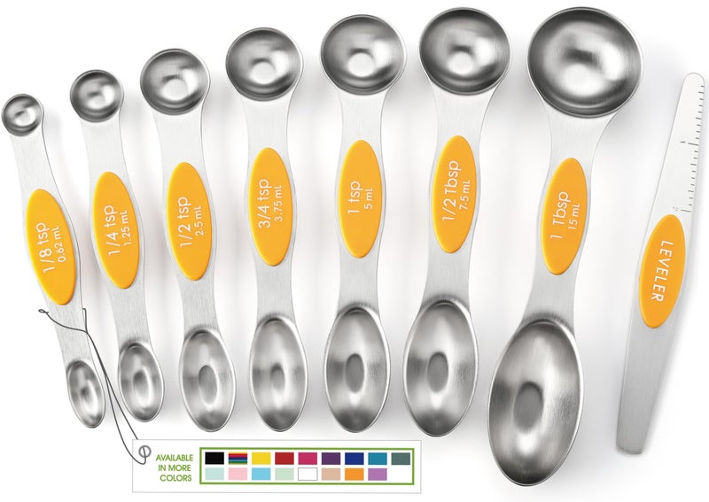 Spring Chef Stainless Steel Magnetic Measuring Spoons Set of 8 with Leveler, Dual Sided Metal Teaspoon & Tablespoon Measuring Spoons, Kitchen Gadgets for Baking & Cooking, Fits in Spice Jars - Mango - Image 1