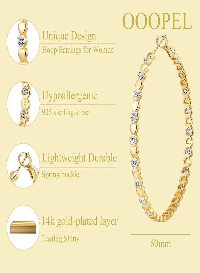 OOOPEL Heart Cubic Zirconia Large Hoop Earrings for Womens 925 Silver 14k Gold Plated Hypoallergenic Rhinestone Hoops Earring Sparkly Jewelry Gift 30/40/50/60mm, Copper, No Gemstone - Image 3