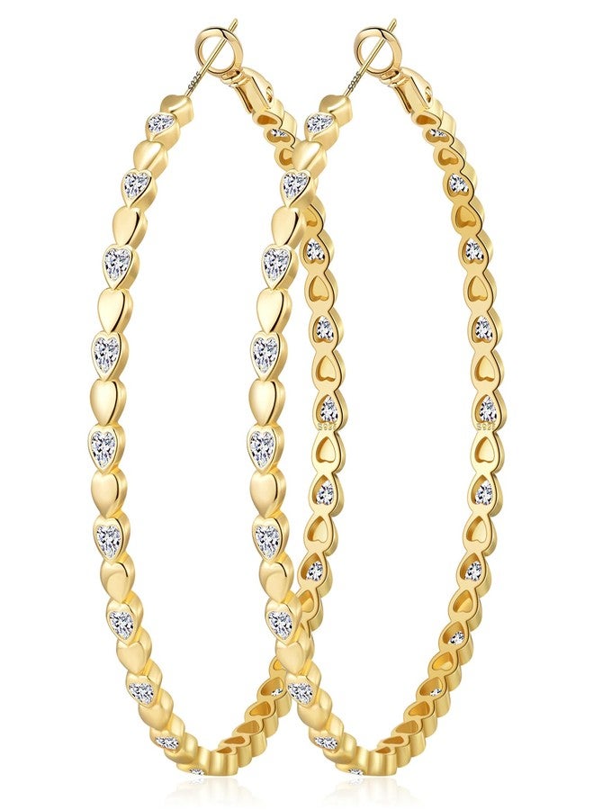 OOOPEL Heart Cubic Zirconia Large Hoop Earrings for Womens 925 Silver 14k Gold Plated Hypoallergenic Rhinestone Hoops Earring Sparkly Jewelry Gift 30/40/50/60mm, Copper, No Gemstone - Image 1