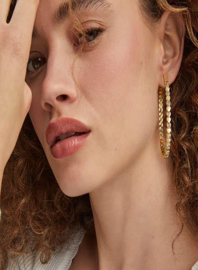 OOOPEL Heart Cubic Zirconia Large Hoop Earrings for Womens 925 Silver 14k Gold Plated Hypoallergenic Rhinestone Hoops Earring Sparkly Jewelry Gift 30/40/50/60mm, Copper, No Gemstone - Image 2