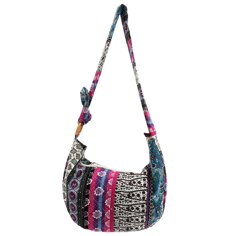 Canvas Floral Lady Cloth Bag Women's Thai Style Hippie Hobo Soulder Handbags Large Crossbody Messenger Bag Floral Purse - Image 1