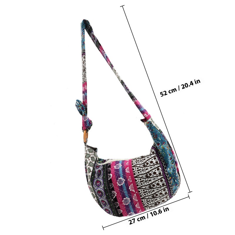 Canvas Floral Lady Cloth Bag Women's Thai Style Hippie Hobo Soulder Handbags Large Crossbody Messenger Bag Floral Purse - Image 2