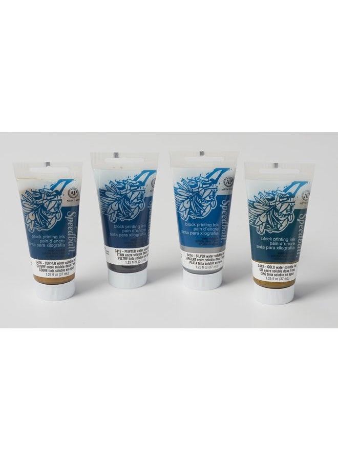 Speedball Water-Soluble Metallic Block Printing Ink Set, 4 Iridescent Colors with Satiny Finish, 1.25-Ounce Tubes - Image 4