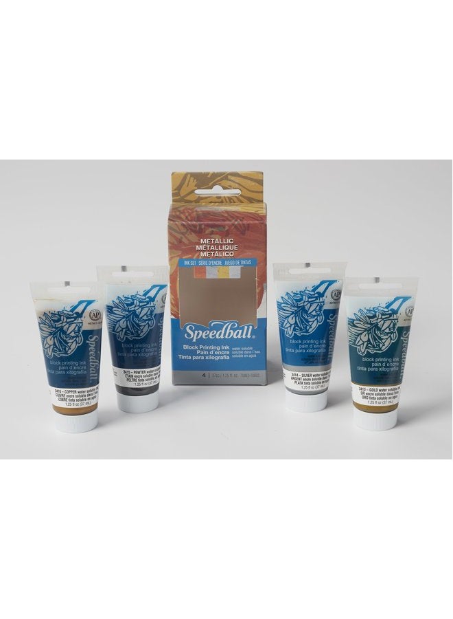 Speedball Water-Soluble Metallic Block Printing Ink Set, 4 Iridescent Colors with Satiny Finish, 1.25-Ounce Tubes - Image 5
