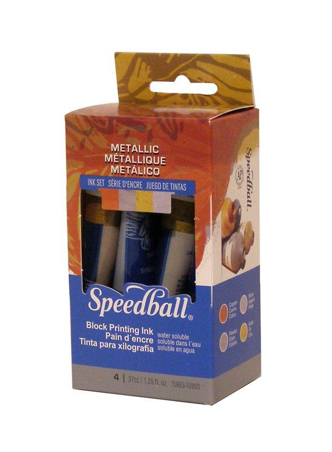 Speedball Water-Soluble Metallic Block Printing Ink Set, 4 Iridescent Colors with Satiny Finish, 1.25-Ounce Tubes - Image 3