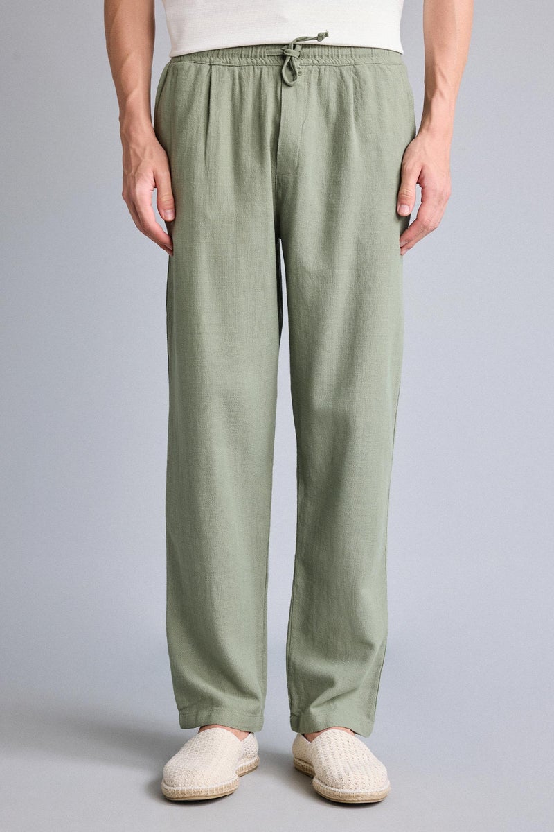 DeFacto Green Man Relax Fit Elastic Waist Khaki Pants Casual - Image 3