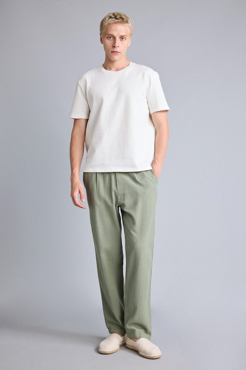 DeFacto Green Man Relax Fit Elastic Waist Khaki Pants Casual - Image 2