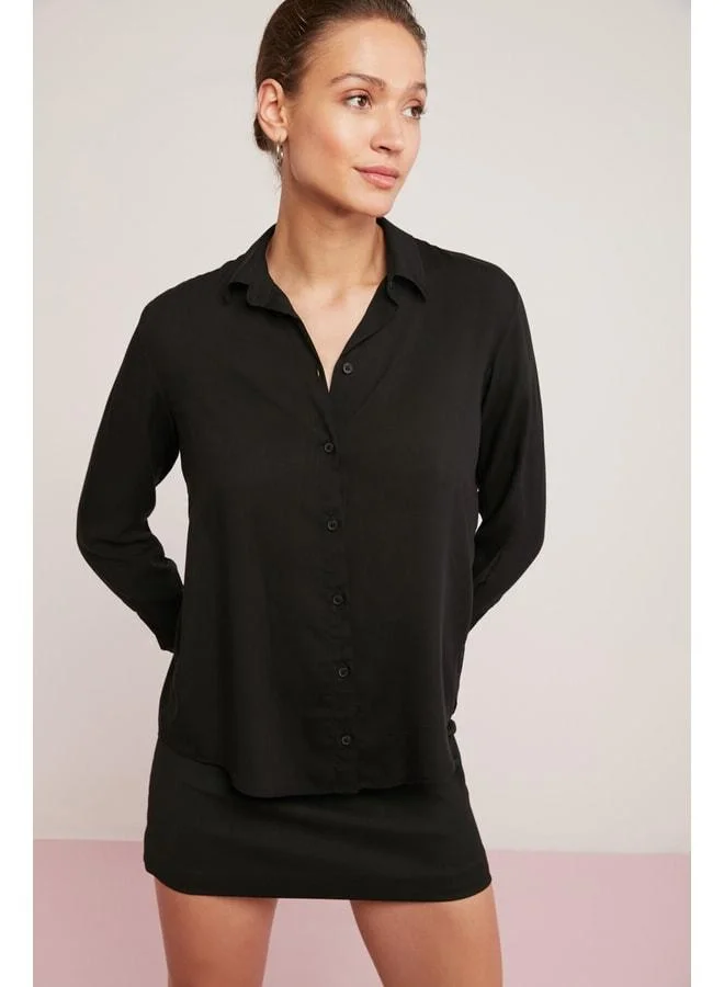 Ethiquet Eve Women's Light Drape Viscose Regular Fit Pocketless Black Shirt