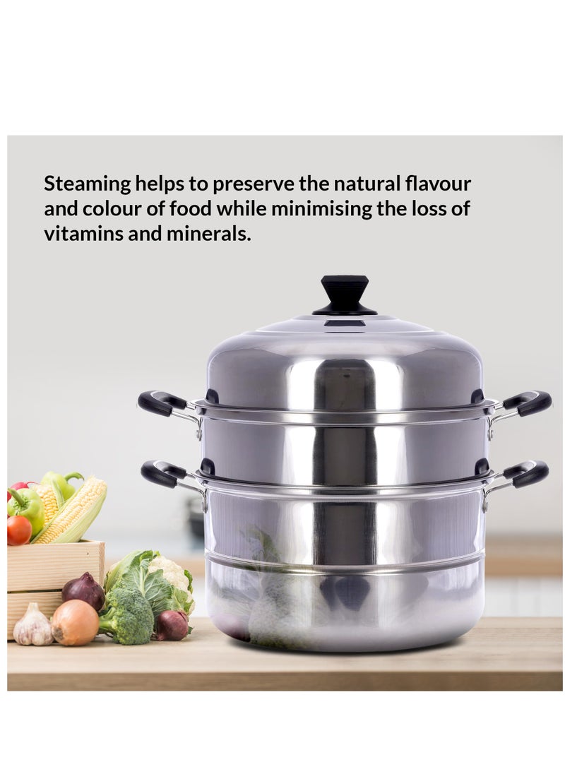 Bright Home - Bright Home 3-Layer Stainless Steel Steamer Pot Premium Heavy Duty Stainless Steel Steamer Pot Set Dishwasher Safe Steamer Pot Compatible with Gas, Electric, Grill Stove - Image 1