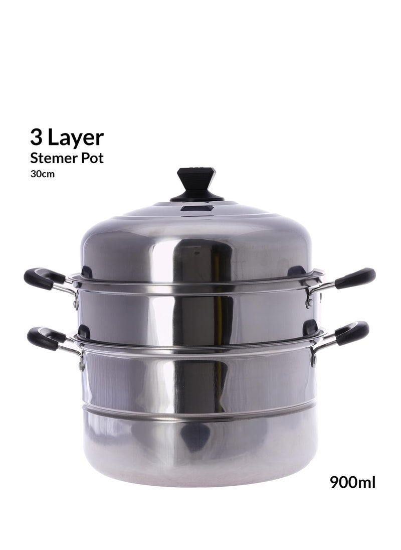 Bright Home - Bright Home 3-Layer Stainless Steel Steamer Pot Premium Heavy Duty Stainless Steel Steamer Pot Set Dishwasher Safe Steamer Pot Compatible with Gas, Electric, Grill Stove - Image 1