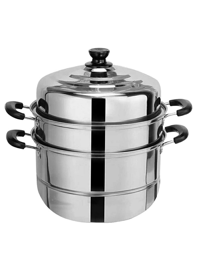 Bright Home - Bright Home 3-Layer Stainless Steel Steamer Pot Premium Heavy Duty Stainless Steel Steamer Pot Set Dishwasher Safe Steamer Pot Compatible with Gas, Electric, Grill Stove - Image 1